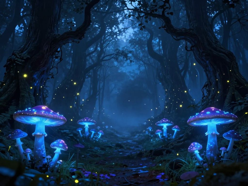 Magical bioluminescent forest