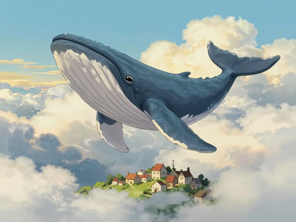 Surreal whale in clouds